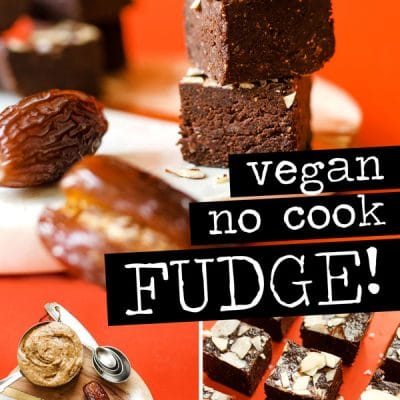 With just 6 ingredients (and no added sugar), making this No Cook Chocolate Vegan Fudge is as simple as mixing everything together and cutting into deliciously festive fudge blocks!