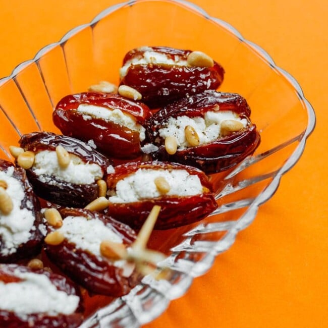 For a quick and delicious appetizer, these warm and cheesy Roasted Goat Cheese Stuffed Dates are about to become your new go-to.