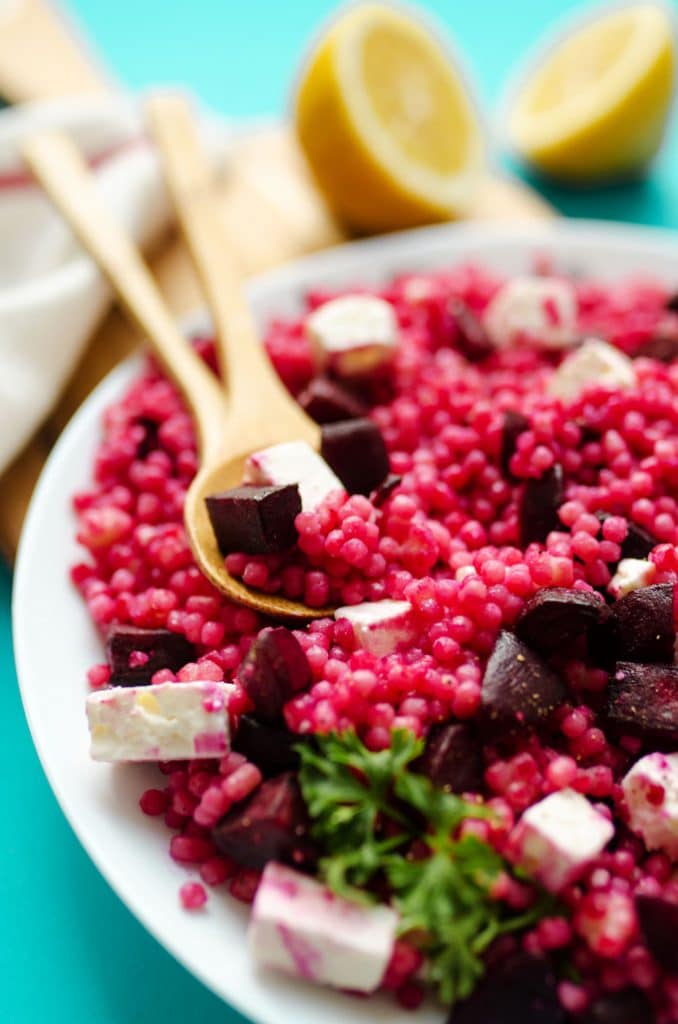 With gorgeous magenta beet and cubes of feta, this Israeli Couscous Salad is the side dish so beautiful, it may as well just be the main course!