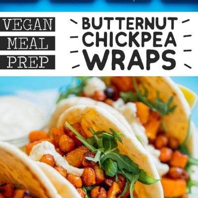 This Butternut Bowl Meal Prep is packed with spiced roasted chickpeas and butternut, drizzle with lemony hummus sauce, and is totally vegan!