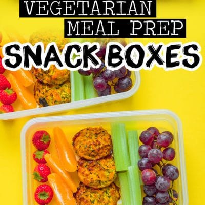 Meal prep snack boxes with fruits and veggies on a yellow background - These Meal Prep Snack Boxes are a fun and healthy snack to prepare for the week, filled with fruits, veggies, and tasty Zucchini Cheddar Bites!