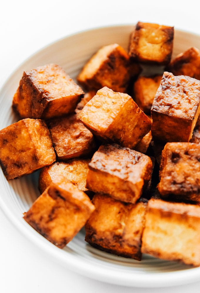 Crispy tofu recipe in an air fryer - This vegan air fried tofu tastes like it's straight from the deep fryer (while being way lower in fat).