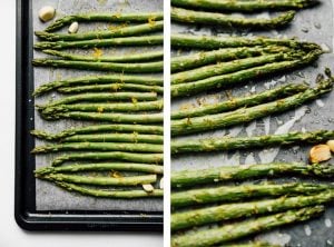 Roasted asparagus recipe on white background - The ultimate guide on how to cook asparagus! How to cook asparagus in the oven, in the microwave, or by blanching, steaming, or sautéing.