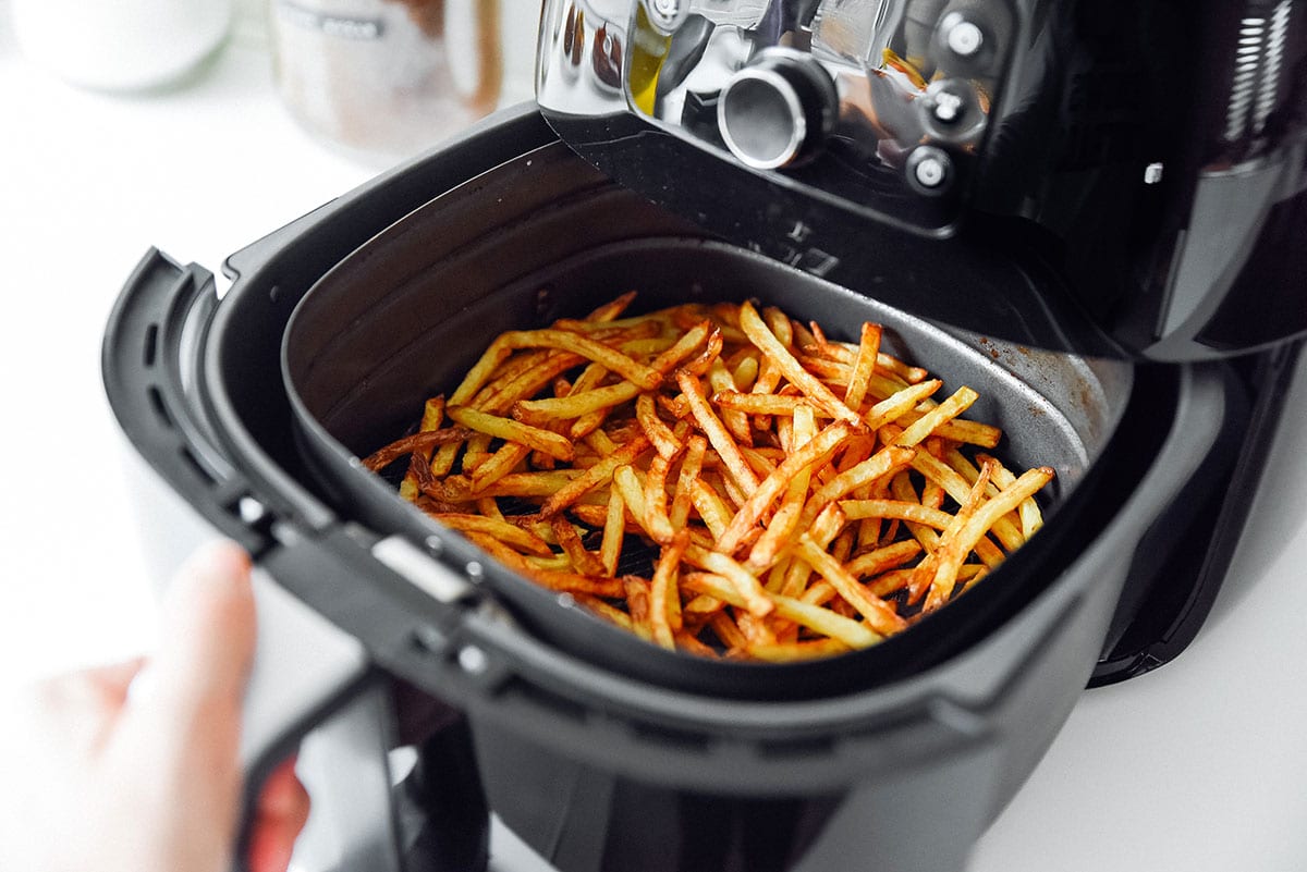French fries in an air fryer.