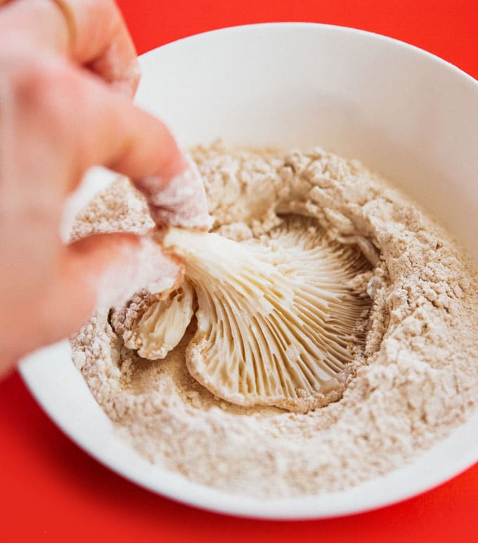 Ingredients to make air fryer fried oyster mushrooms recipe.