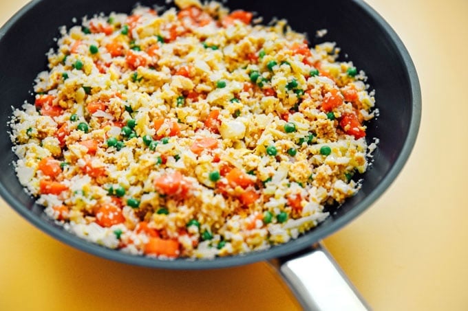 How to make low carb cauliflower fried rice recipe in a saute pan