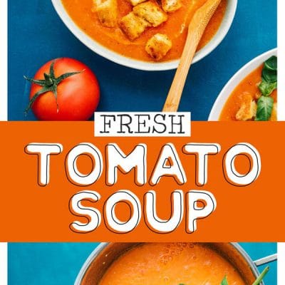 This Fresh Tomato Soup recipe uses garden-ripe tomatoes and fresh ingredients (no cans or pastes here)! It's such an easy homemade tomato soup that's perfect for using up those tomatoes.