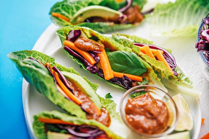 Fresh veggie lettuce wraps on a plate