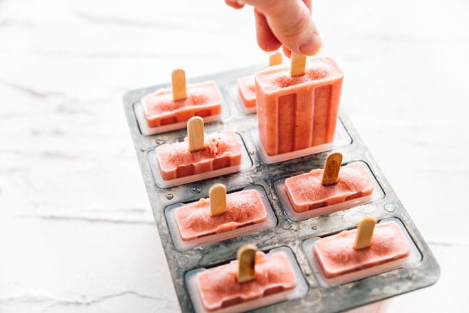 Banana strawberry popsicles recipe in a popsicle mold