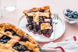 Slice of blueberry pie on a plate
