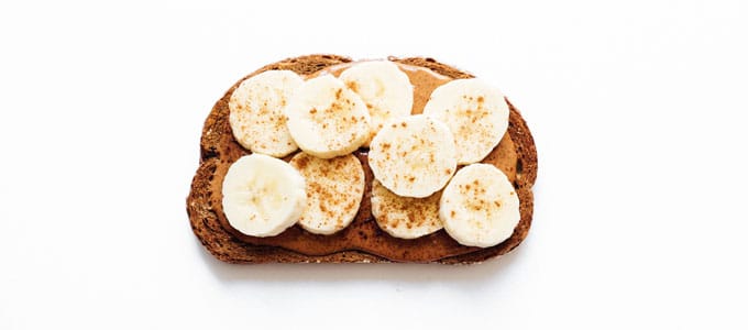 Healthy toast with almond butter and banana