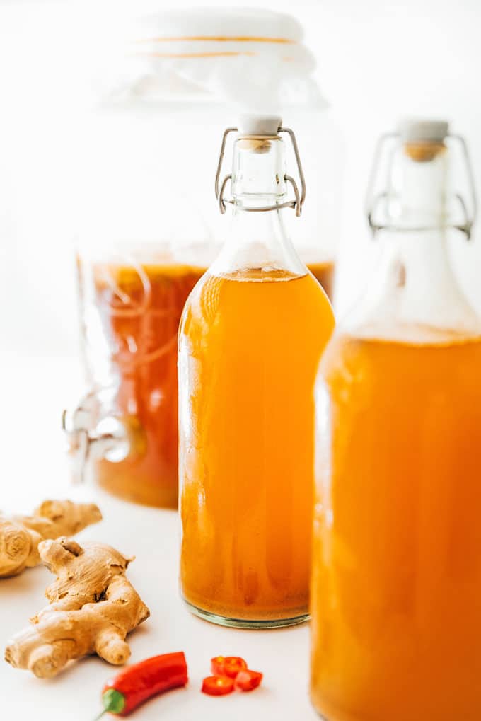 Ginger kombucha in fermentation bottles