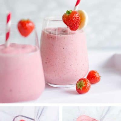 Strawberry banana smoothie in a glass