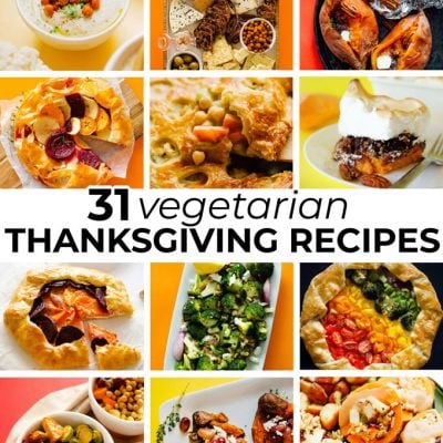 Collage of vegetarian Thanksgiving recipes