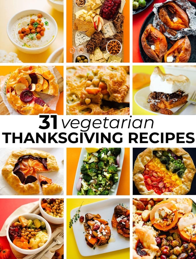 Collage of vegetarian Thanksgiving recipes