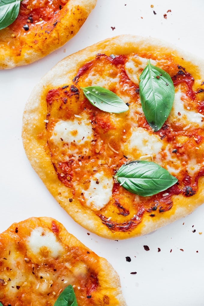 Buffalo mozzarella pizza with basil cooked in an air fryer