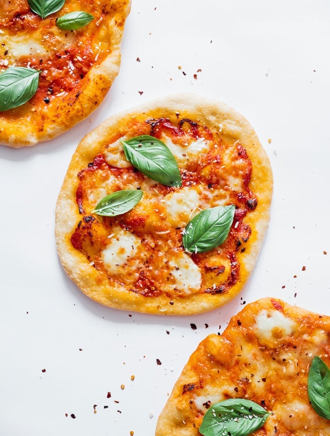 Personal size mozzarella pizza cooked in an air fryer