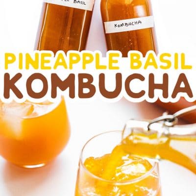 Pineapple kombucha in bottles on a white background