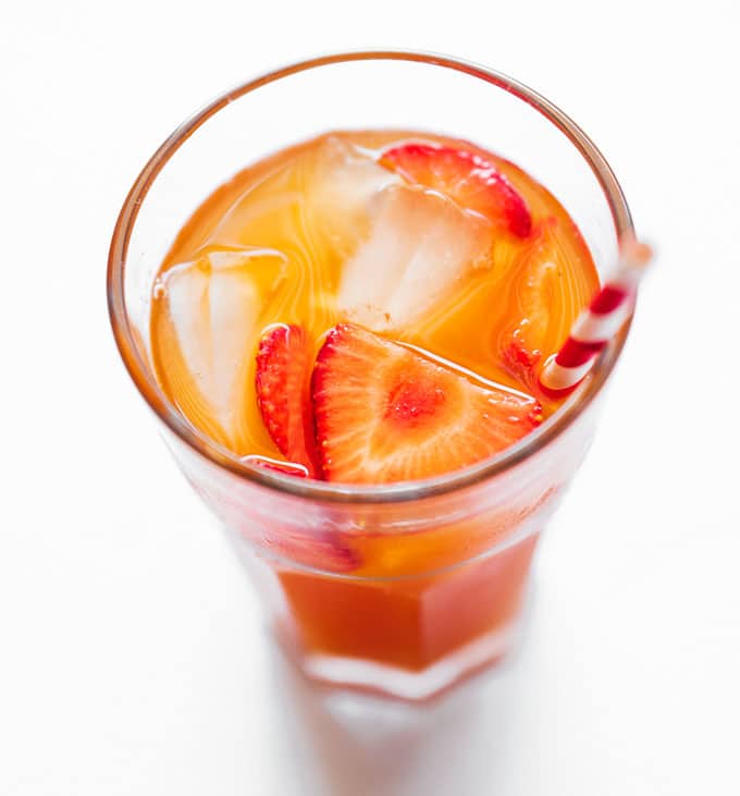 Homemade strawberry kombucha in a glass