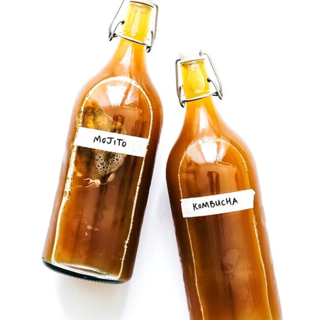 Mint lime kombucha in fermentation bottles