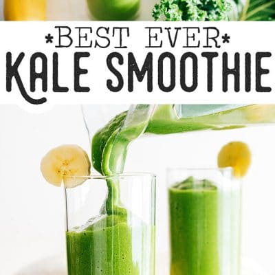 Kale green smoothie in a glass with paper straw