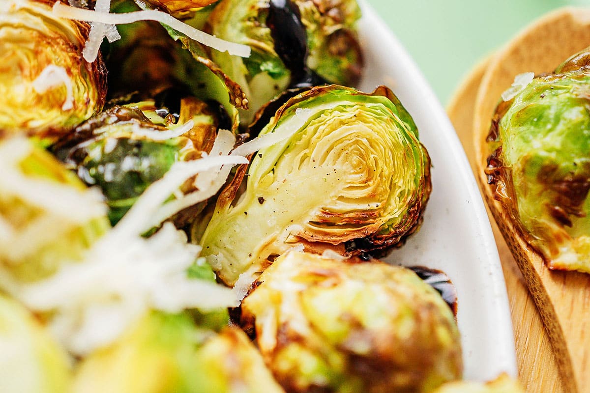 Close up of crispy Brussels sprouts