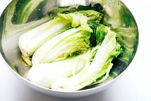 Wilted cabbage with salt in a bowl on white background
