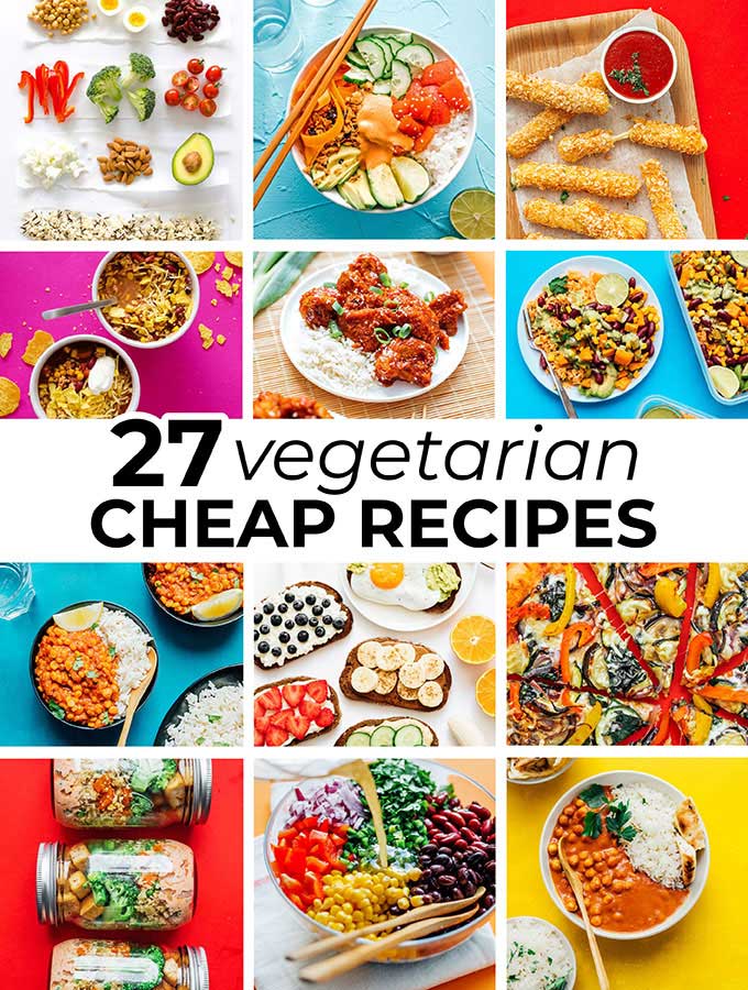 Collage of cheap vegetarian recipes