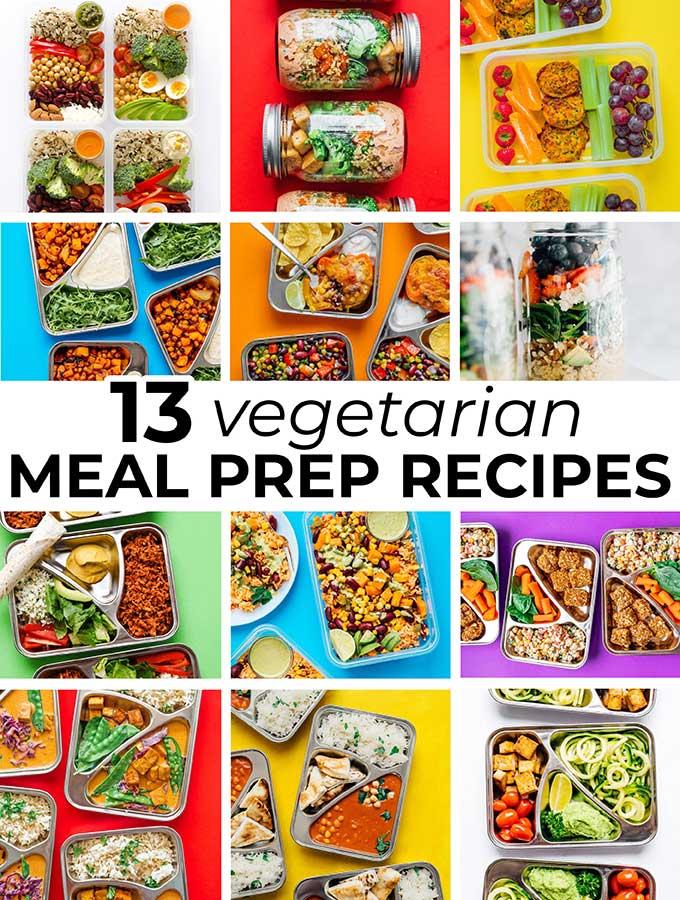 Collage of vegetarian meal prep recipes