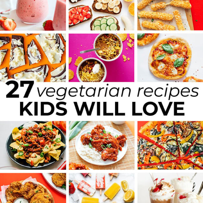Collage of vegetarian recipes for kids