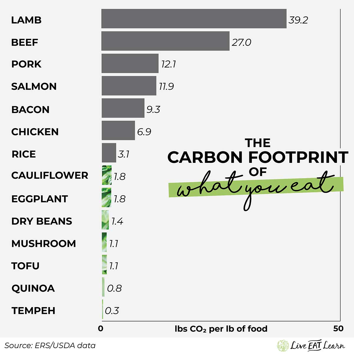 Graph of the carbon footprint of foods