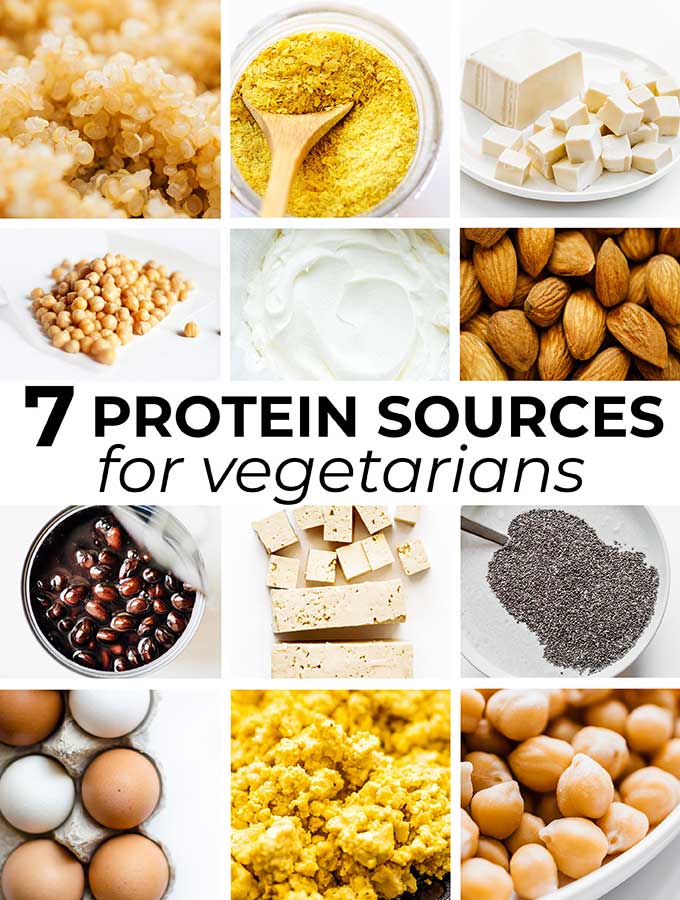 Collage of vegetarian high protein ingredients