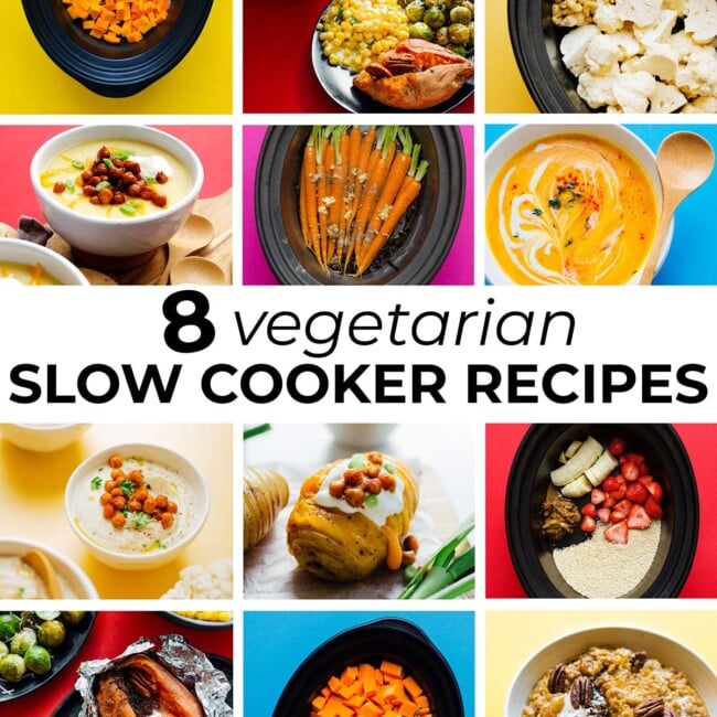 Collage of vegetarian slow cooker recipes