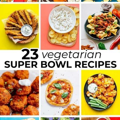Collage of vegetarian super bowl recipes