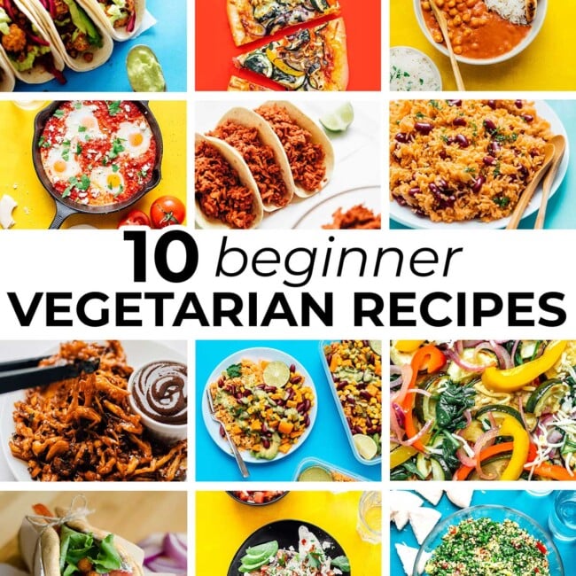 Collage of recipes for beginner vegetarians