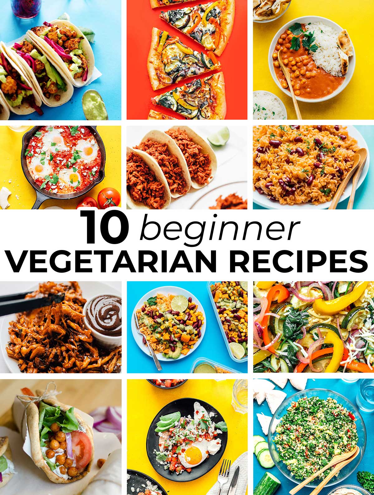 Collage of recipes for beginner vegetarians