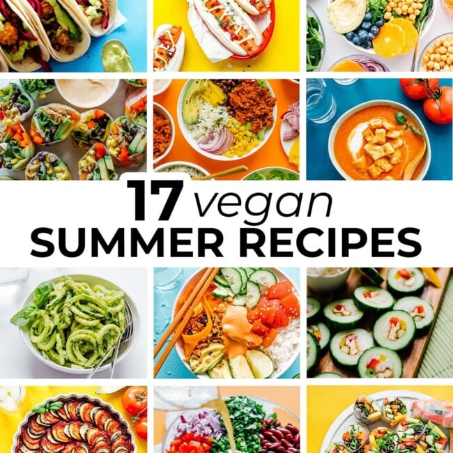 Collage of vegan summer recipes