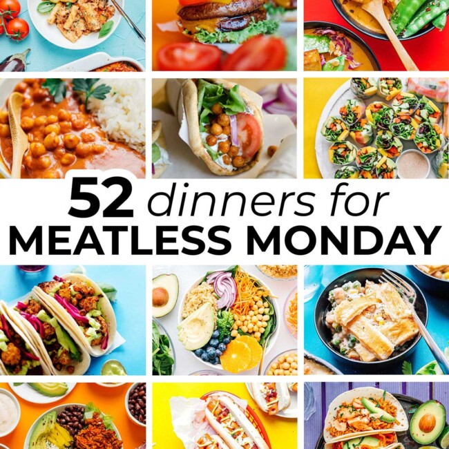 Collage of meatless Monday recipe ideas