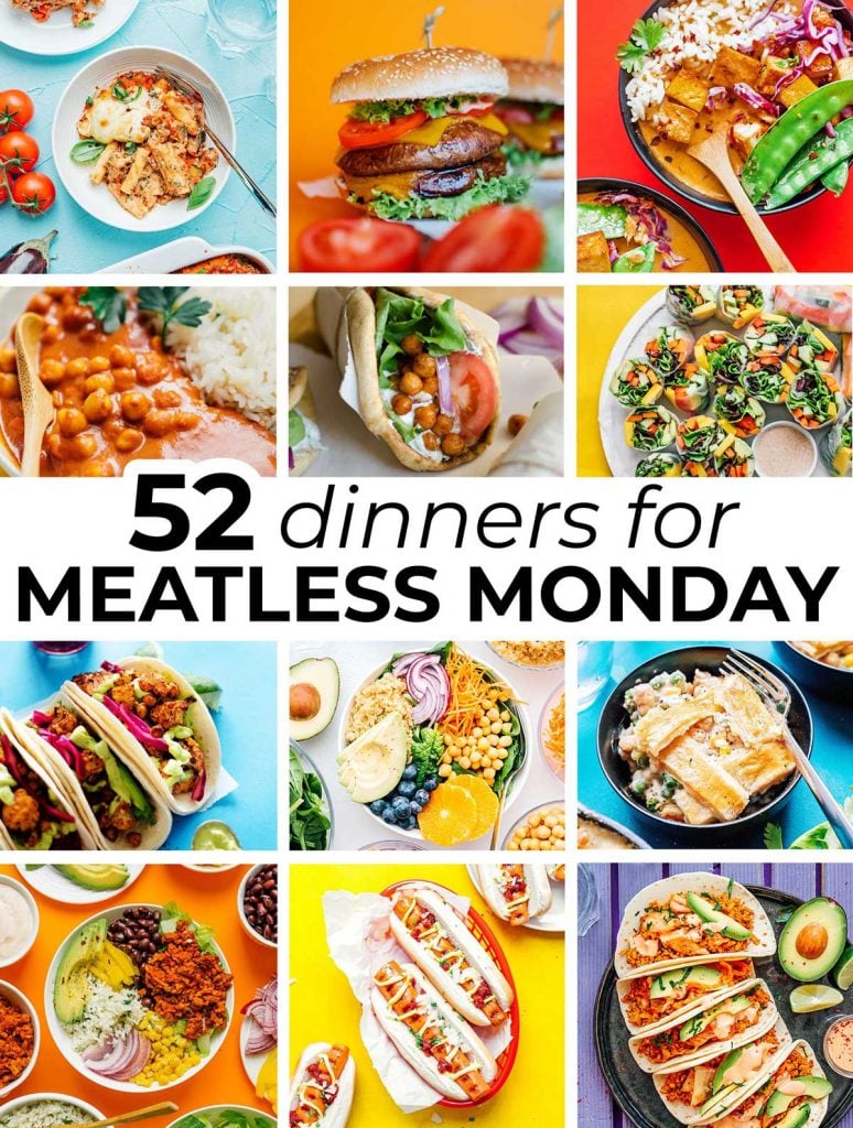 Collage of meatless Monday recipe ideas
