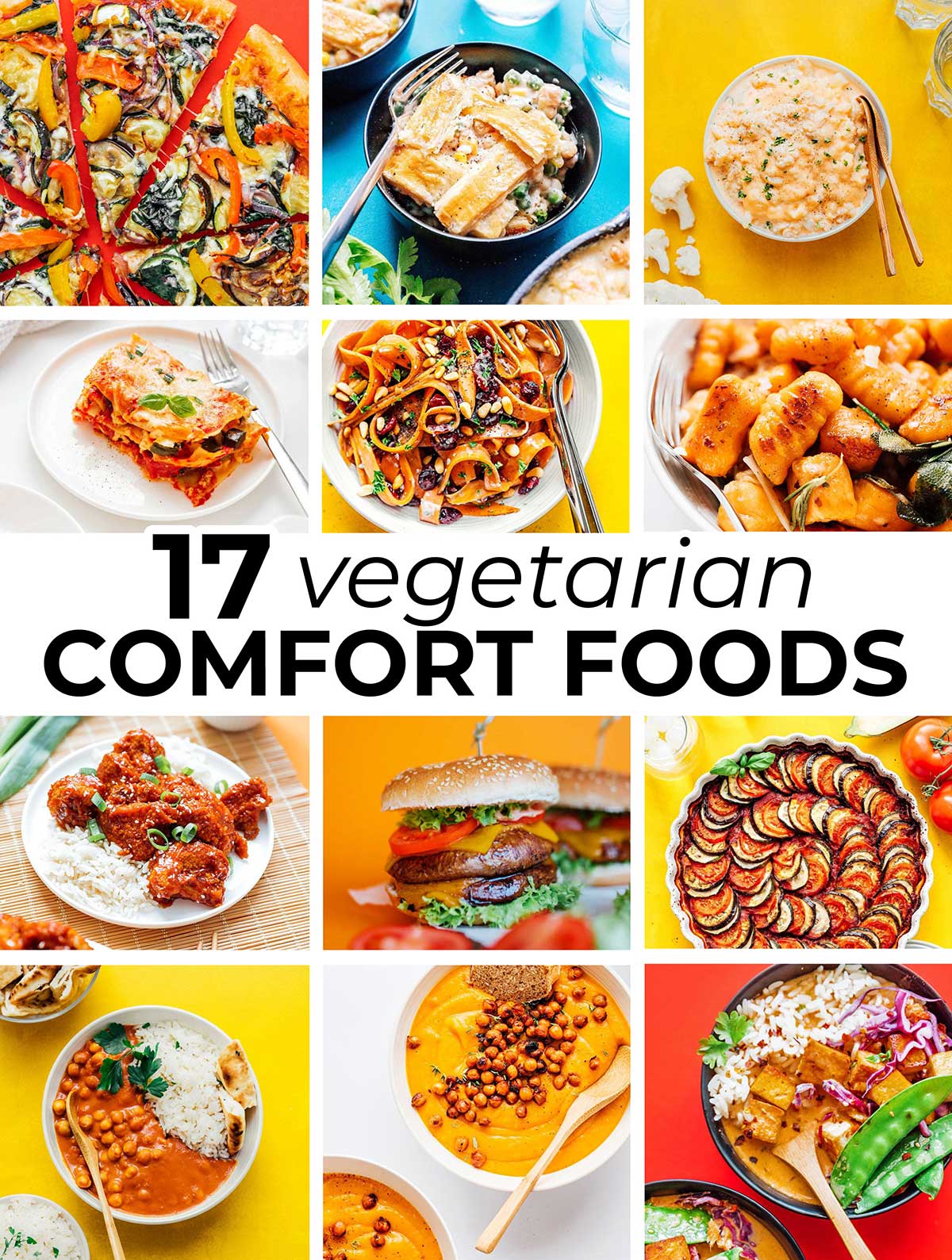 Collage of vegetarian comfort food recipes