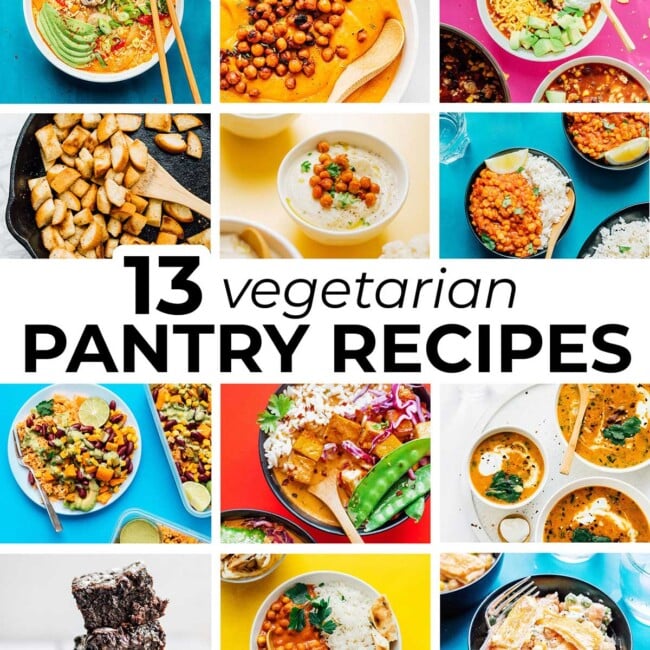 Collage of recipes that can be made with pantry staples