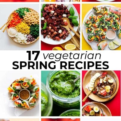 Collage of vegetarian spring recipes