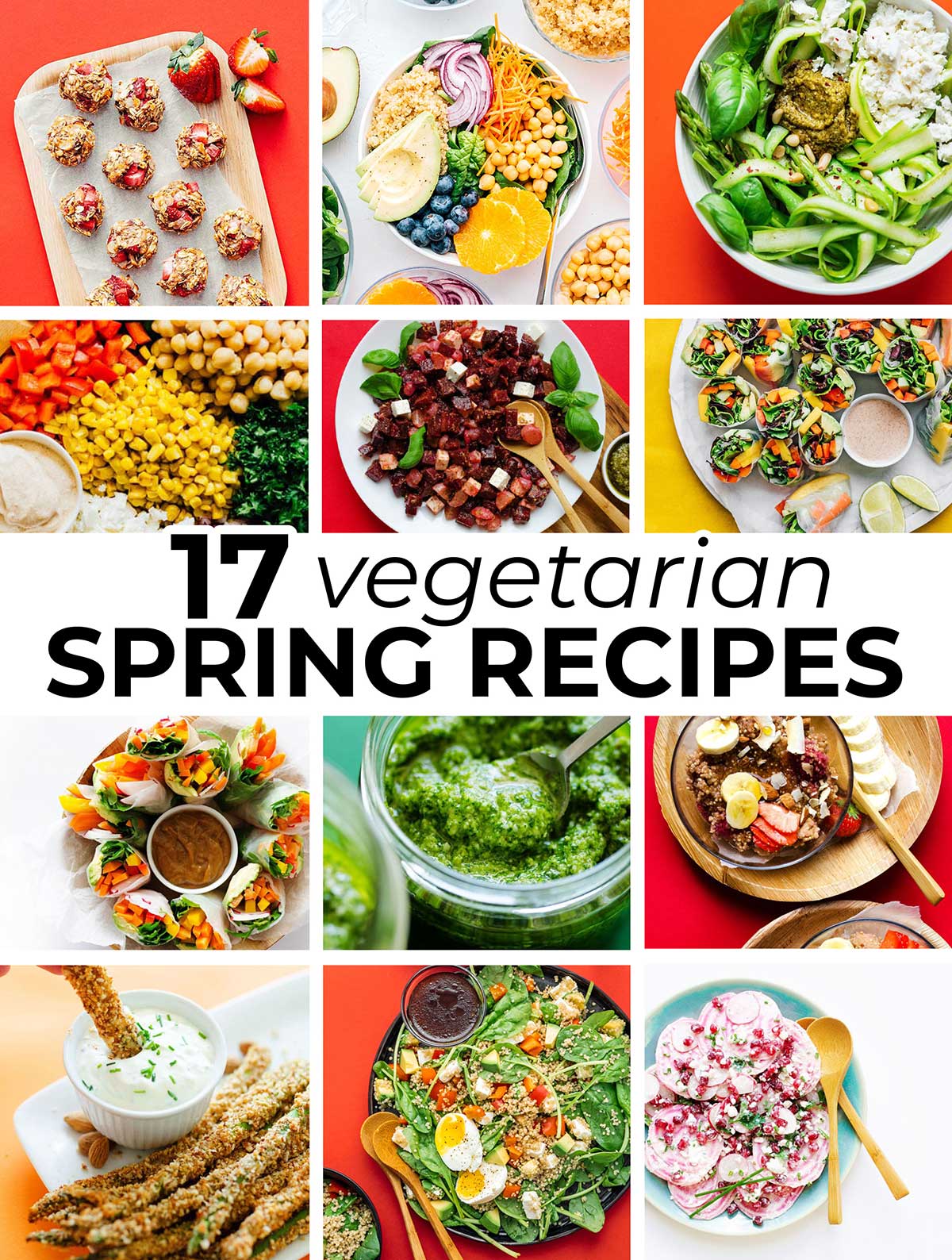 Collage of vegetarian spring recipes