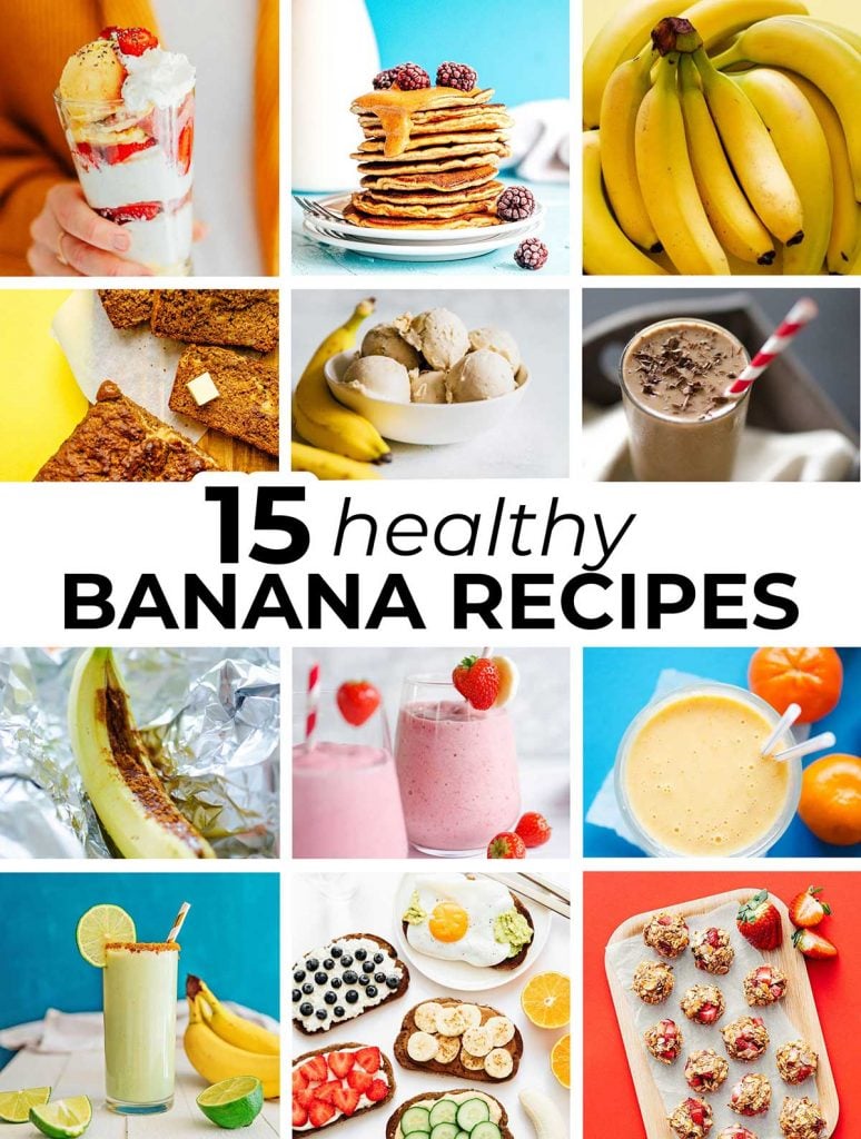 Collage of healthy banana recipes 