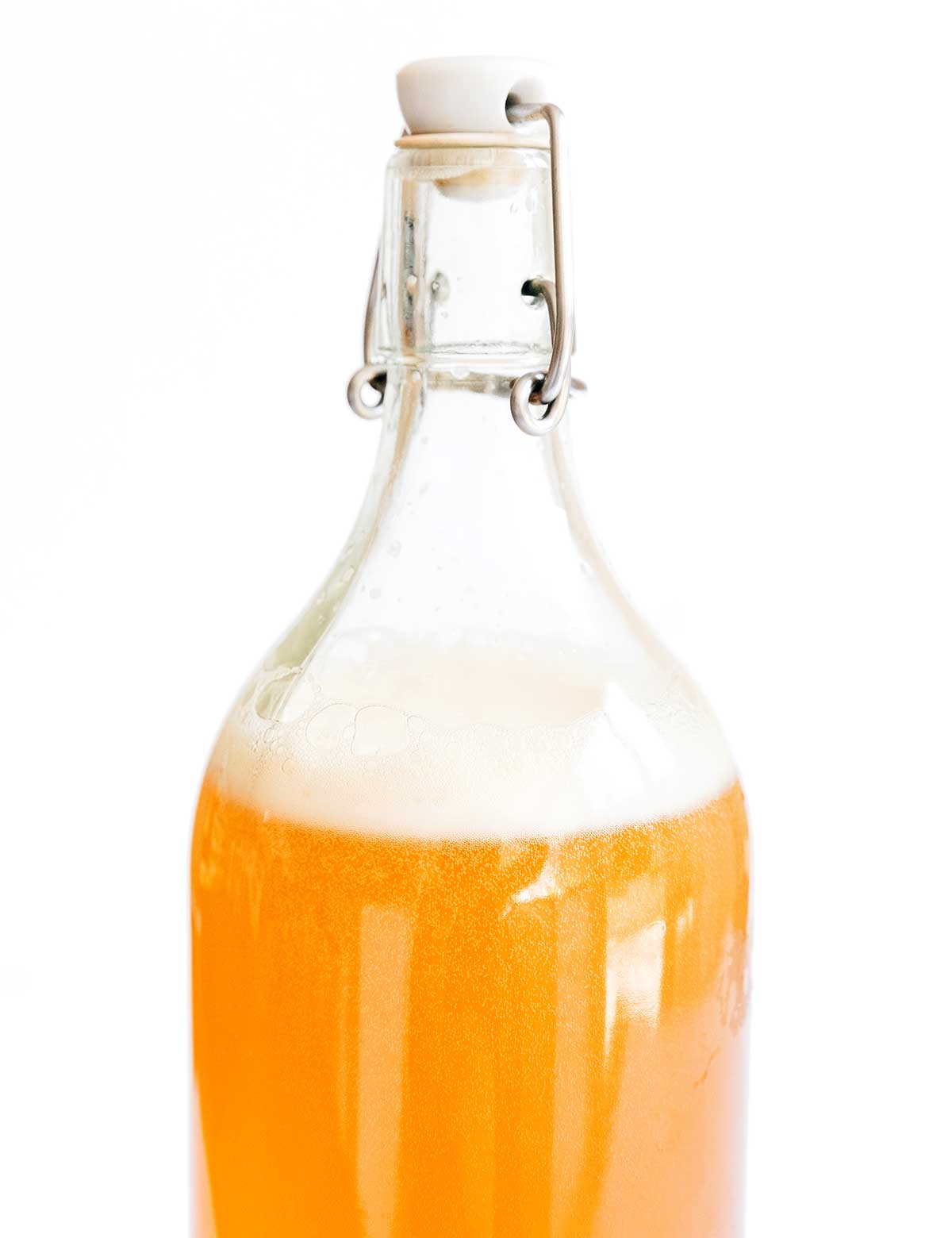 Carbonation bubbles in a second fermentation bottle