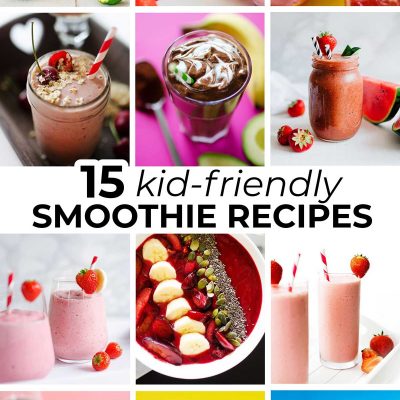 Collage of smoothie recipes for kids