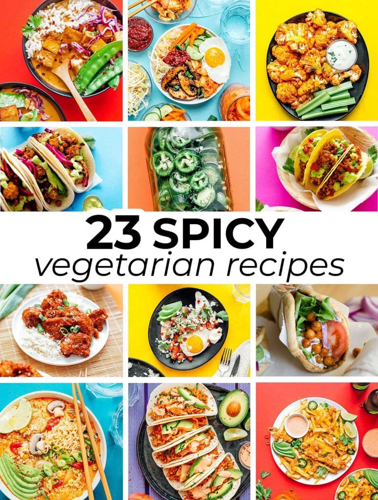 Collage of spicy vegetarian recipes