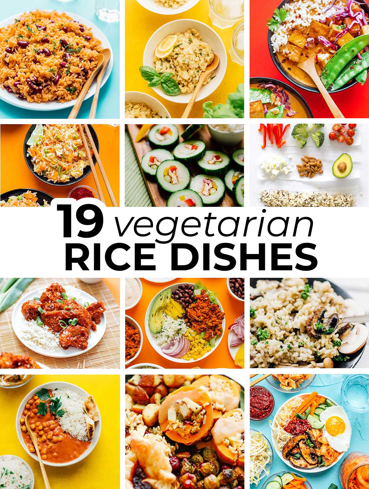 Collage of vegetarian rice recipes