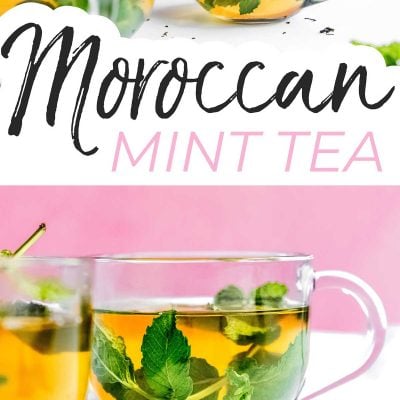 Moroccan mint tea in a glass on a pink background
