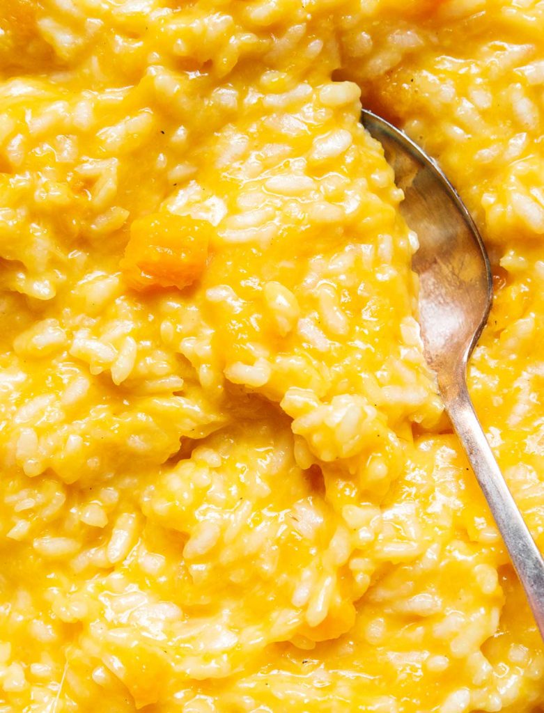 A up-close view of creamy butternut squash risotto